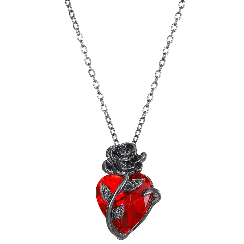 Gothic Rose Rot Liebe Halskette Damen Y2K Grunge Schmuck zierliche Silber Farbe Tonebloody Menschliches Herz Anhänger personalisierte Geschenke