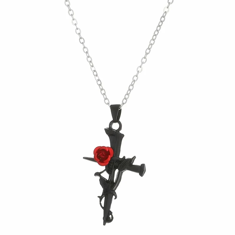 Gothic Rose Rot Liebe Halskette Damen Y2K Grunge Schmuck zierliche Silber Farbe Tonebloody Menschliches Herz Anhänger personalisierte Geschenke