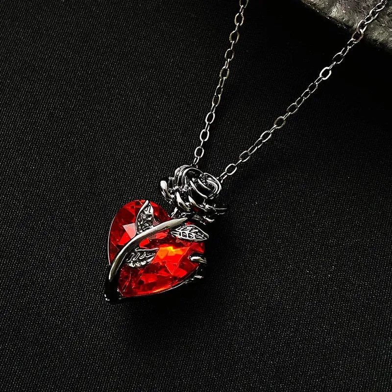Gothic Rose Rot Liebe Halskette Damen Y2K Grunge Schmuck zierliche Silber Farbe Tonebloody Menschliches Herz Anhänger personalisierte Geschenke