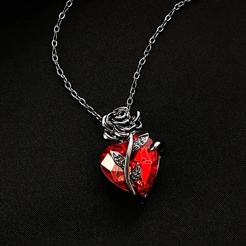 Gothic Rose Rot Liebe Halskette Damen Y2K Grunge Schmuck zierliche Silber Farbe Tonebloody Menschliches Herz Anhänger personalisierte Geschenke
