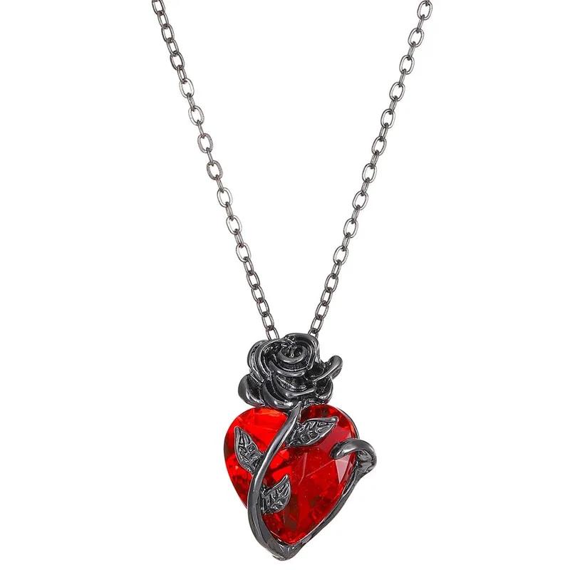 Gothic Rose Rot Liebe Halskette Damen Y2K Grunge Schmuck zierliche Silber Farbe Tonebloody Menschliches Herz Anhänger personalisierte Geschenke