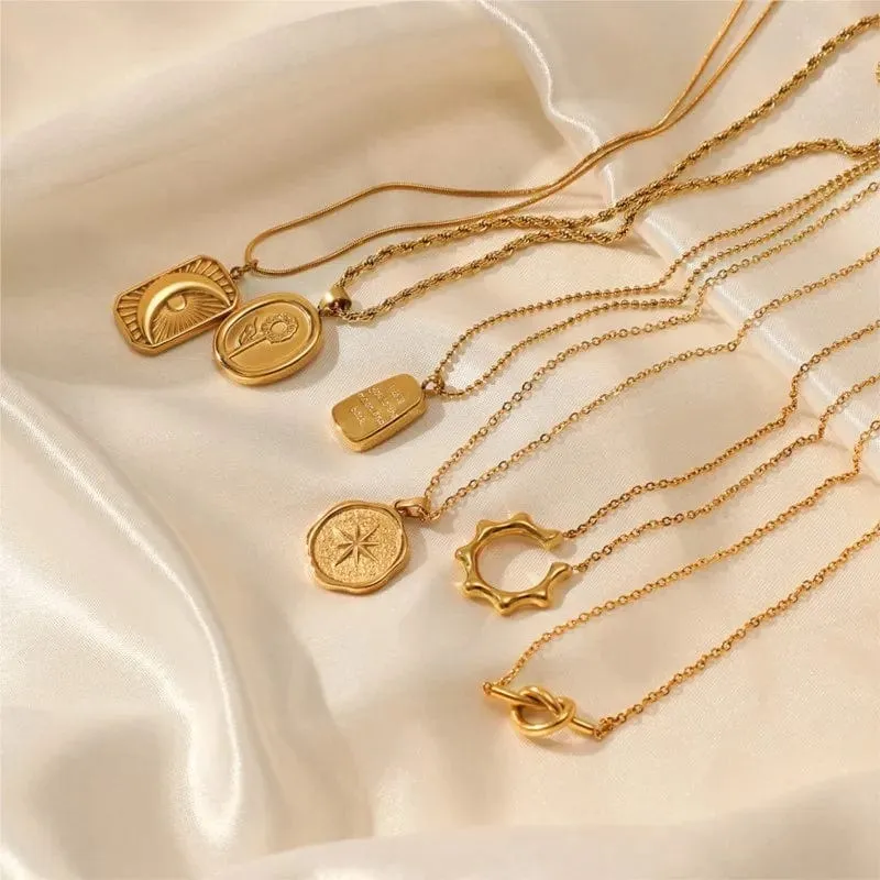 316L Edelstahl Stern Mond Blume Hängeanhänger Halskette für Frauen Minimalistische goldene Kette Halskette Accessoire
