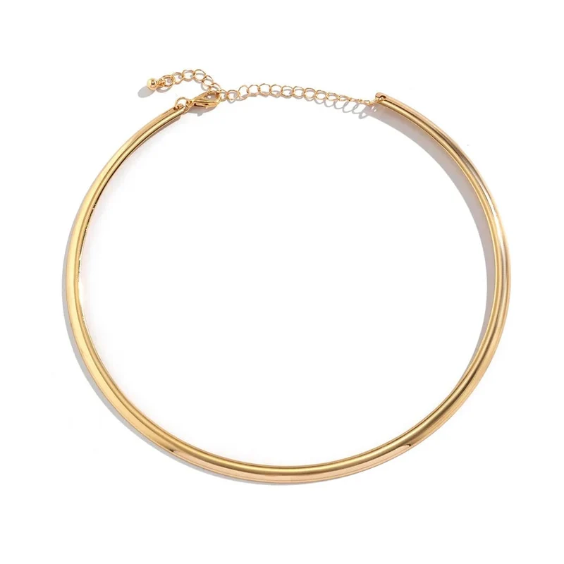 IngeSight.Z Punk-Halskette aus glattem Metall mit runden Drehmomenten für Frauen, schlichte Halskette in Goldfarbe, Party-Schmuck, Geschenk