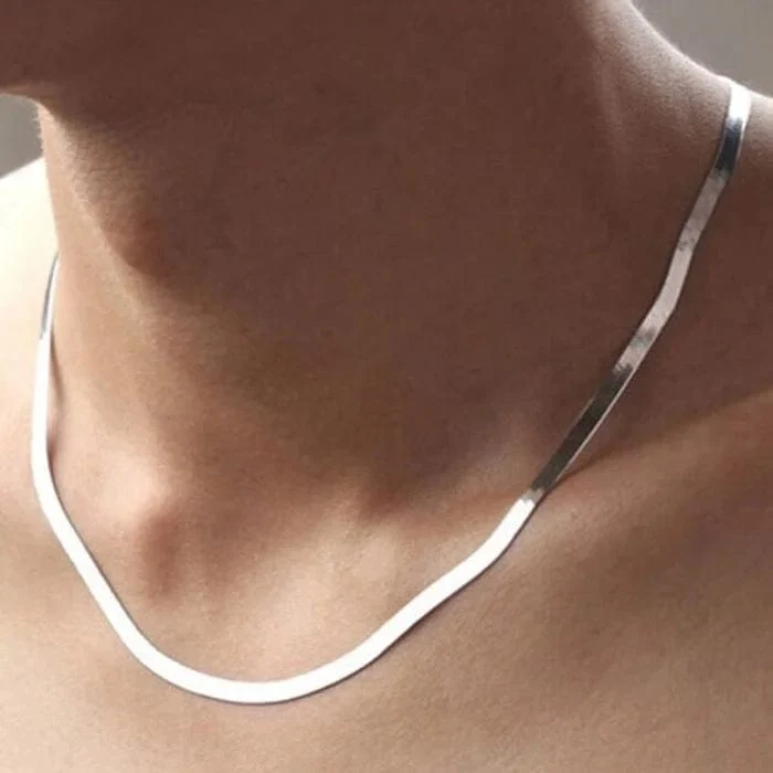 925 Sterling Silber 18K Gold 4MM Flache Kette Halskette für Frauen Luxus Edlen Schmuck Hochzeitsgeschenk Choker Schlüsselbein