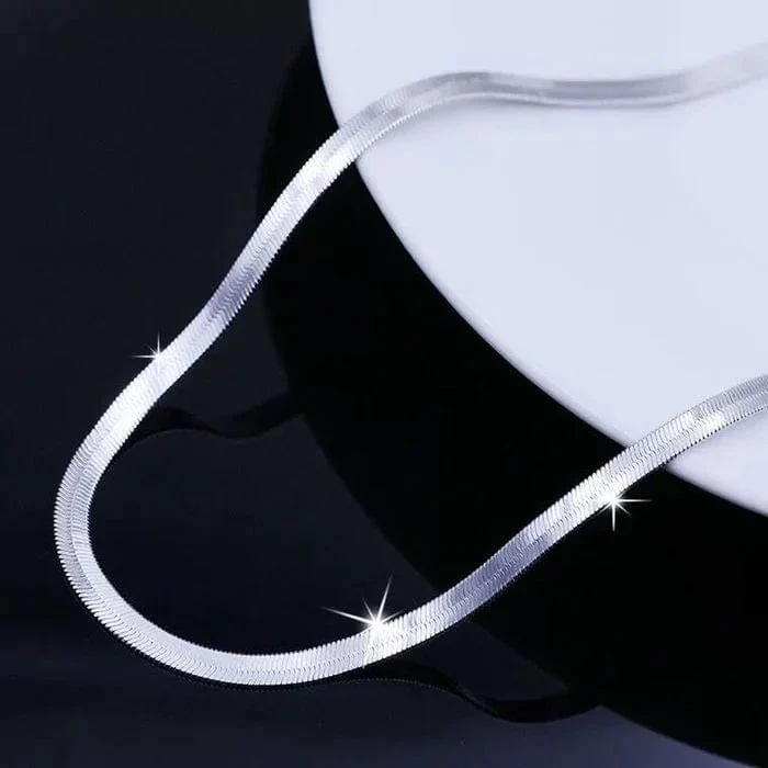 925 Sterling Silber 18K Gold 4MM Flache Kette Halskette für Frauen Luxus Edlen Schmuck Hochzeitsgeschenk Choker Schlüsselbein
