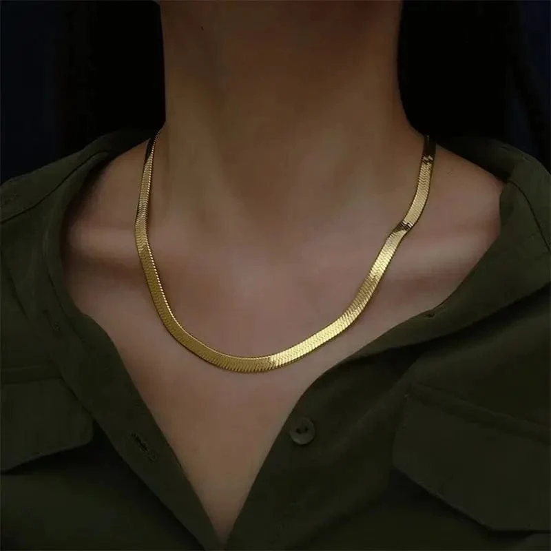 925 Sterling Silber 18K Gold 4MM Flache Kette Halskette für Frauen Luxus Edlen Schmuck Hochzeitsgeschenk Choker Schlüsselbein