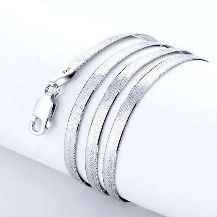 925 Sterling Silber 18K Gold 4MM Flache Kette Halskette für Frauen Luxus Edlen Schmuck Hochzeitsgeschenk Choker Schlüsselbein
