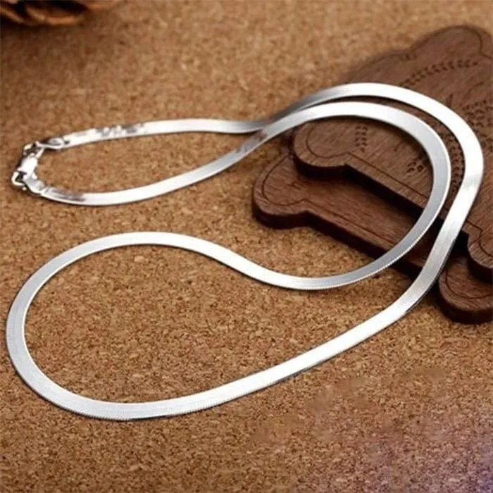 925 Sterling Silber 18K Gold 4MM Flache Kette Halskette für Frauen Luxus Edlen Schmuck Hochzeitsgeschenk Choker Schlüsselbein