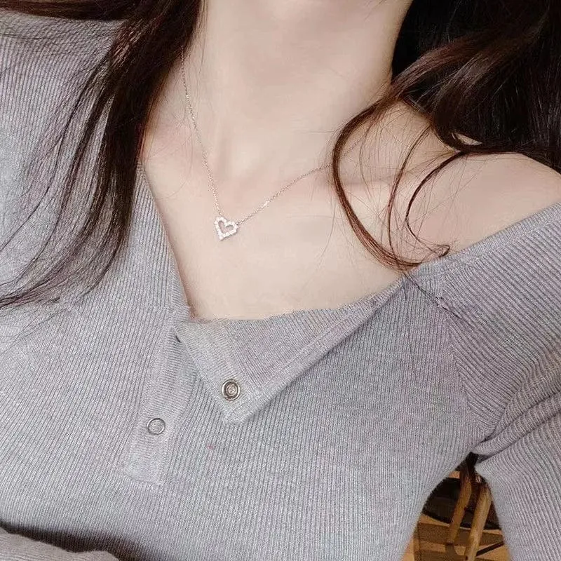 Korean Fashion Halskette für Frauen Herzförmige Zirkon Halskette Anhänger Temperament Schlüsselbein Kette Geburtstag Party Schmuck Geschenk