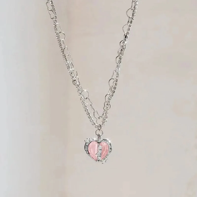 Korean Fashion Halskette für Frauen Herzförmige Zirkon Halskette Anhänger Temperament Schlüsselbein Kette Geburtstag Party Schmuck Geschenk