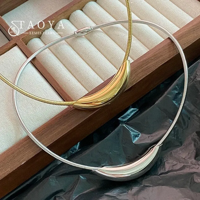 Französisches Retro-Design, Metallrohr, Schlangenknochen-Kettenhalsband für Damen, übertriebene Edelstahl-Halskette, farbloser Schmuck für Mädchen