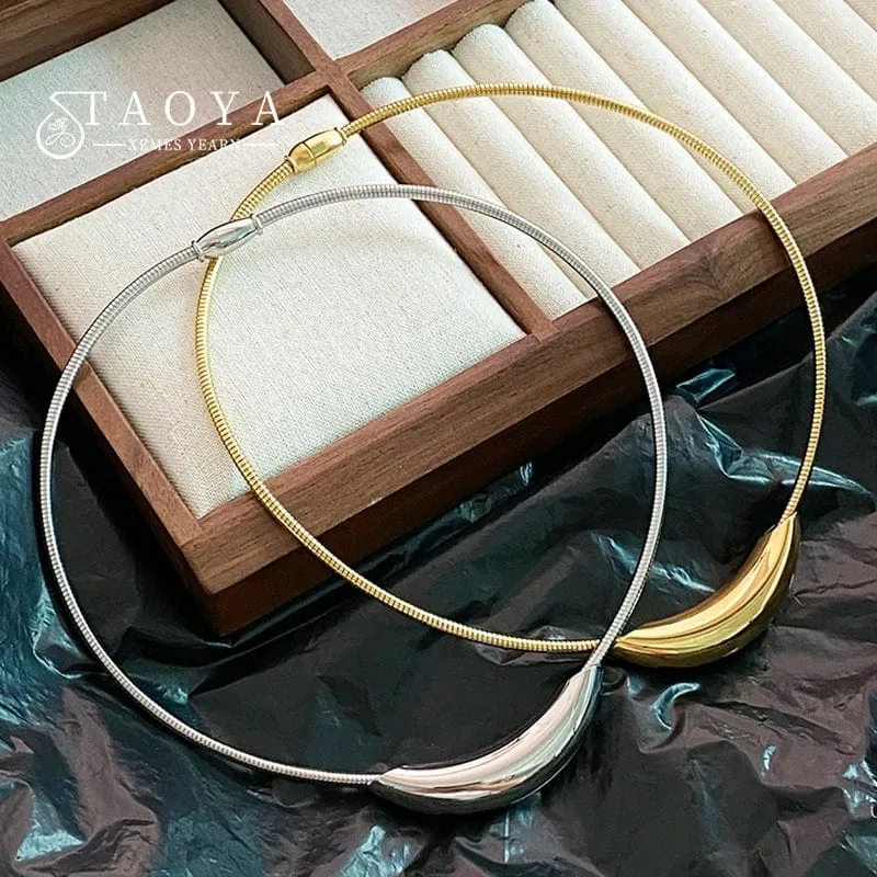 Französisches Retro-Design, Metallrohr, Schlangenknochen-Kettenhalsband für Damen, übertriebene Edelstahl-Halskette, farbloser Schmuck für Mädchen
