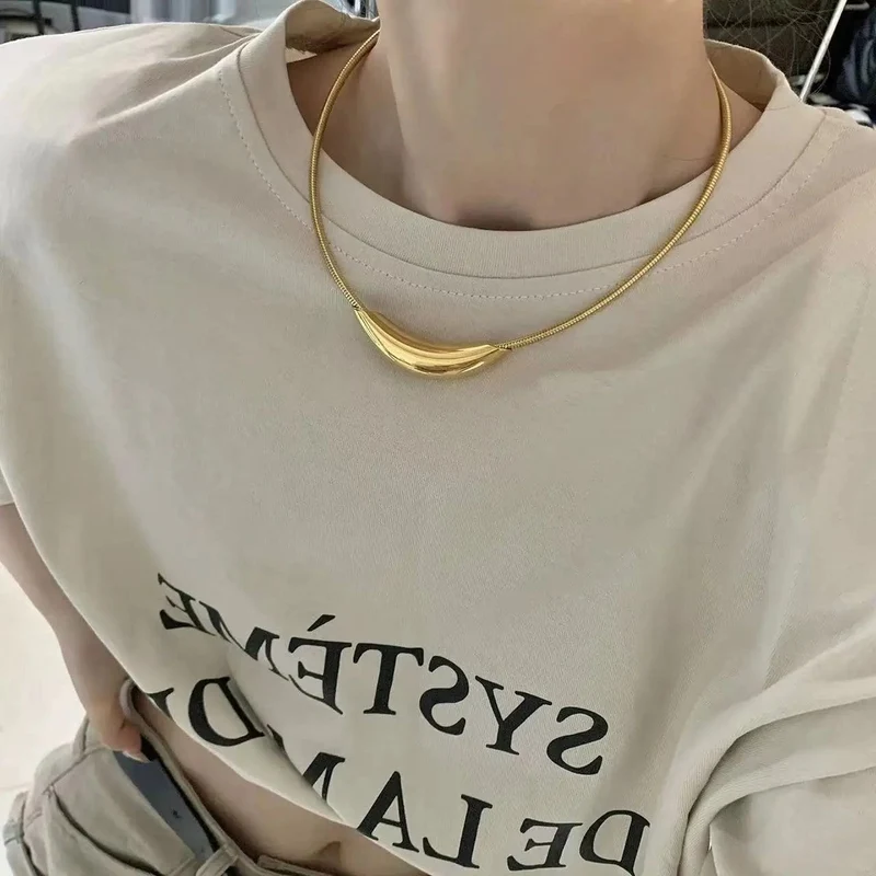 Französisches Retro-Design, Metallrohr, Schlangenknochen-Kettenhalsband für Damen, übertriebene Edelstahl-Halskette, farbloser Schmuck für Mädchen