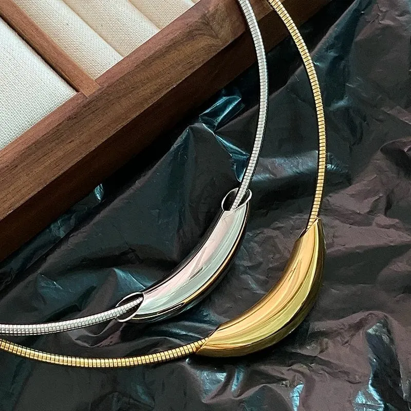 Französisches Retro-Design, Metallrohr, Schlangenknochen-Kettenhalsband für Damen, übertriebene Edelstahl-Halskette, farbloser Schmuck für Mädchen