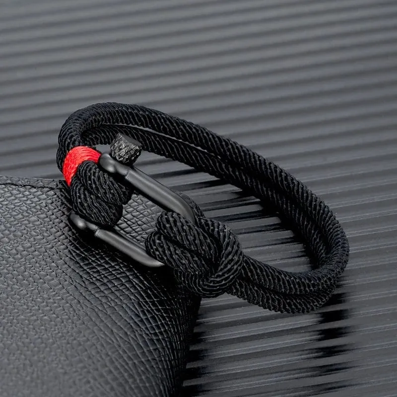 MKENDN Herren-Survival-Armband aus schwarzem Edelstahl in U-Form für Outdoor-Camping, Rettungs- und Notfall-Schädel-Seilarmband für Damen