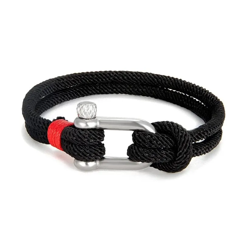 MKENDN Herren-Survival-Armband aus schwarzem Edelstahl in U-Form für Outdoor-Camping, Rettungs- und Notfall-Schädel-Seilarmband für Damen