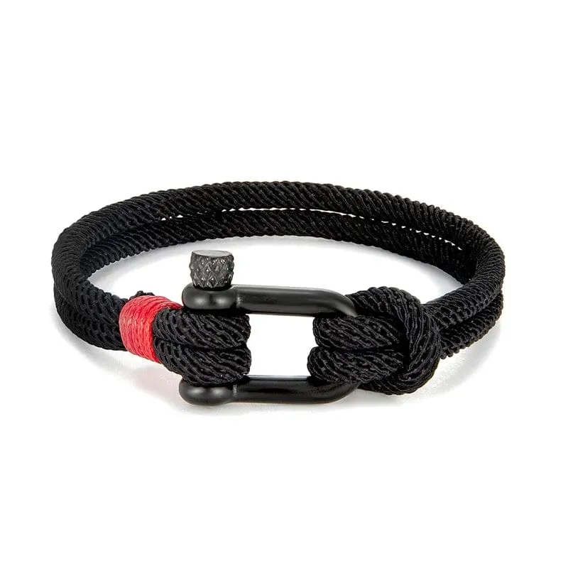MKENDN Herren-Survival-Armband aus schwarzem Edelstahl in U-Form für Outdoor-Camping, Rettungs- und Notfall-Schädel-Seilarmband für Damen