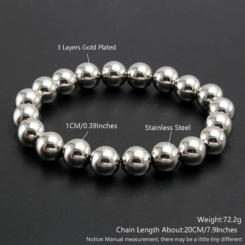 Silber Farbe Elastische Edelstahl Armband Metall Ball 2/4/5/6/8/10mm Perlen kette Armband Für Frauen Männer Hohe Qualität Schmuck