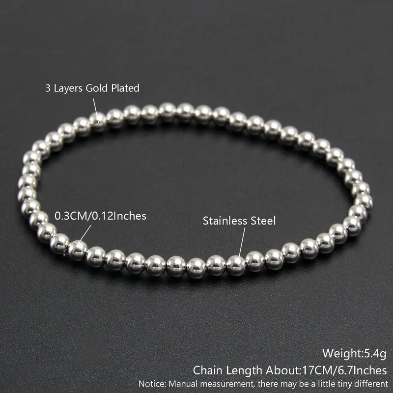 Silber Farbe Elastische Edelstahl Armband Metall Ball 2/4/5/6/8/10mm Perlen kette Armband Für Frauen Männer Hohe Qualität Schmuck