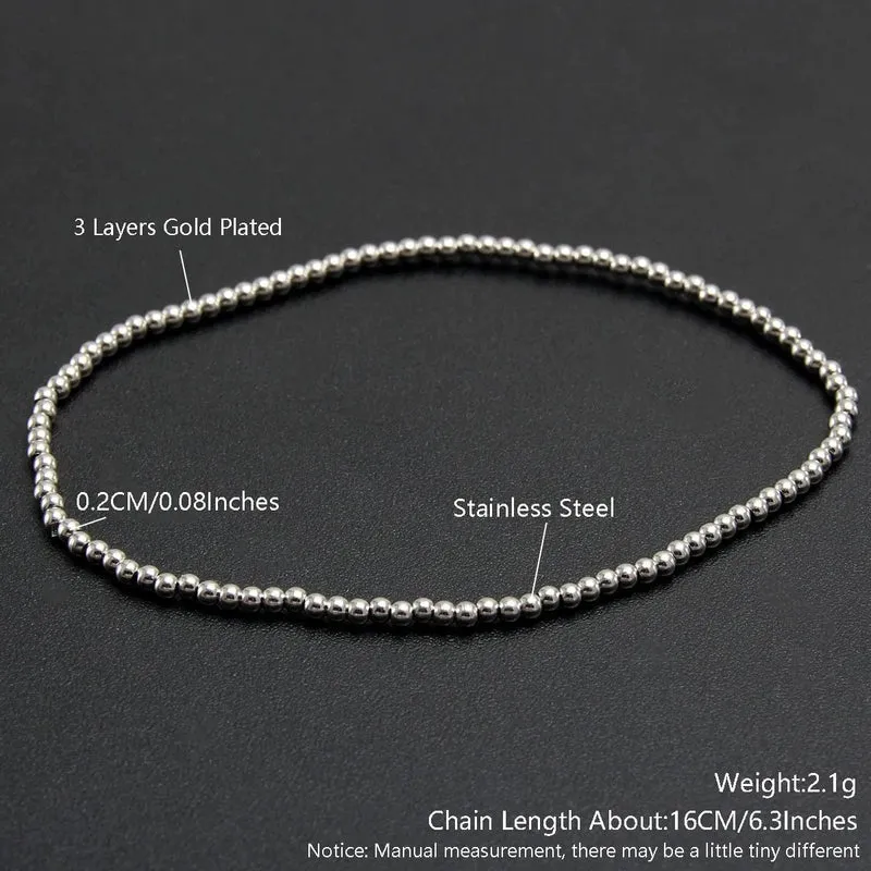 Silber Farbe Elastische Edelstahl Armband Metall Ball 2/4/5/6/8/10mm Perlen kette Armband Für Frauen Männer Hohe Qualität Schmuck
