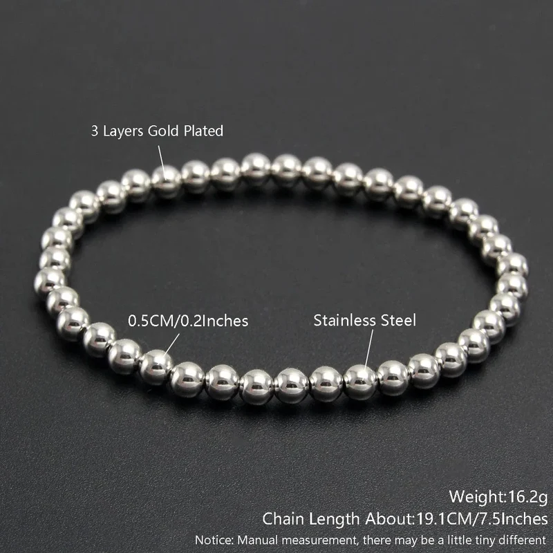 Silber Farbe Elastische Edelstahl Armband Metall Ball 2/4/5/6/8/10mm Perlen kette Armband Für Frauen Männer Hohe Qualität Schmuck