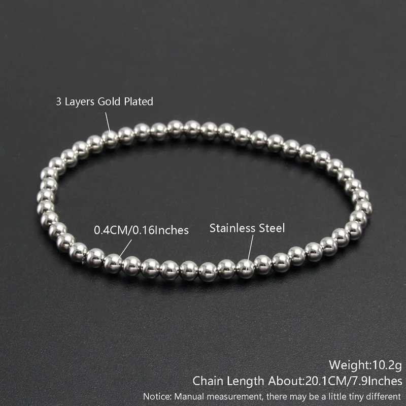 Silber Farbe Elastische Edelstahl Armband Metall Ball 2/4/5/6/8/10mm Perlen kette Armband Für Frauen Männer Hohe Qualität Schmuck