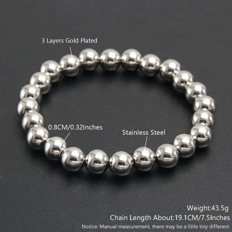Silber Farbe Elastische Edelstahl Armband Metall Ball 2/4/5/6/8/10mm Perlen kette Armband Für Frauen Männer Hohe Qualität Schmuck