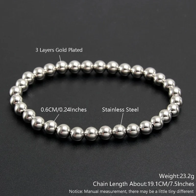 Silber Farbe Elastische Edelstahl Armband Metall Ball 2/4/5/6/8/10mm Perlen kette Armband Für Frauen Männer Hohe Qualität Schmuck