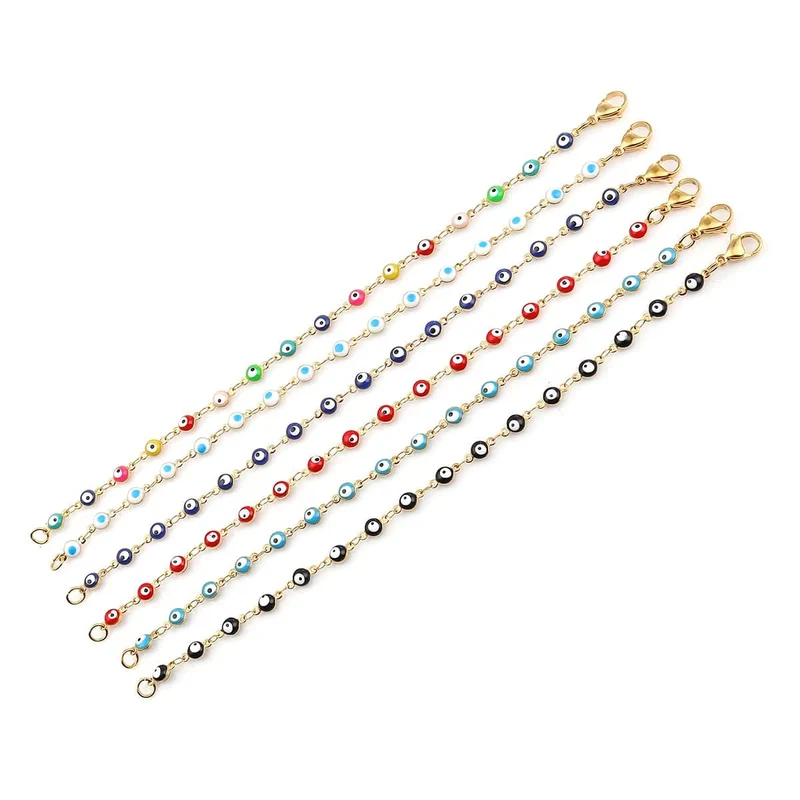 304 Edelstahl Armbänder Gold Farbe Link Kette Multicolor Bösen blick Emaille Armbänder Für Frauen Mann Geschenk 19.2 cm, 1 stück