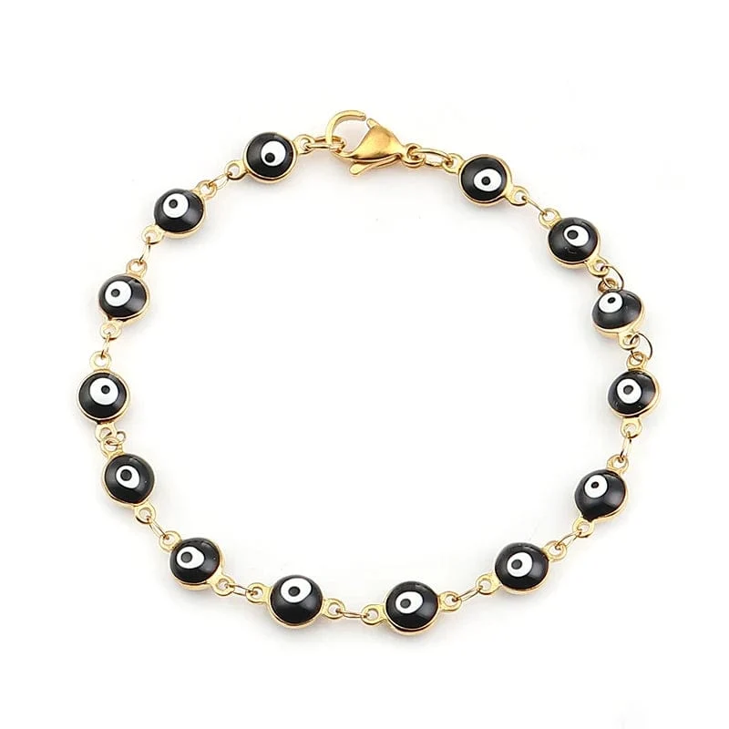 304 Edelstahl Armbänder Gold Farbe Link Kette Multicolor Bösen blick Emaille Armbänder Für Frauen Mann Geschenk 19.2 cm, 1 stück