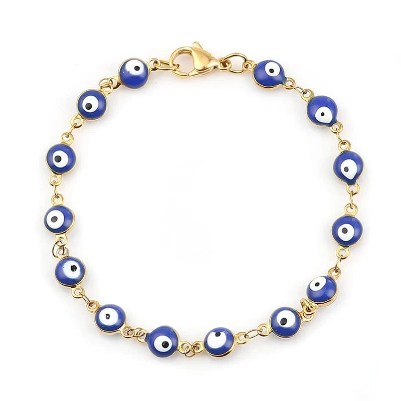 304 Edelstahl Armbänder Gold Farbe Link Kette Multicolor Bösen blick Emaille Armbänder Für Frauen Mann Geschenk 19.2 cm, 1 stück