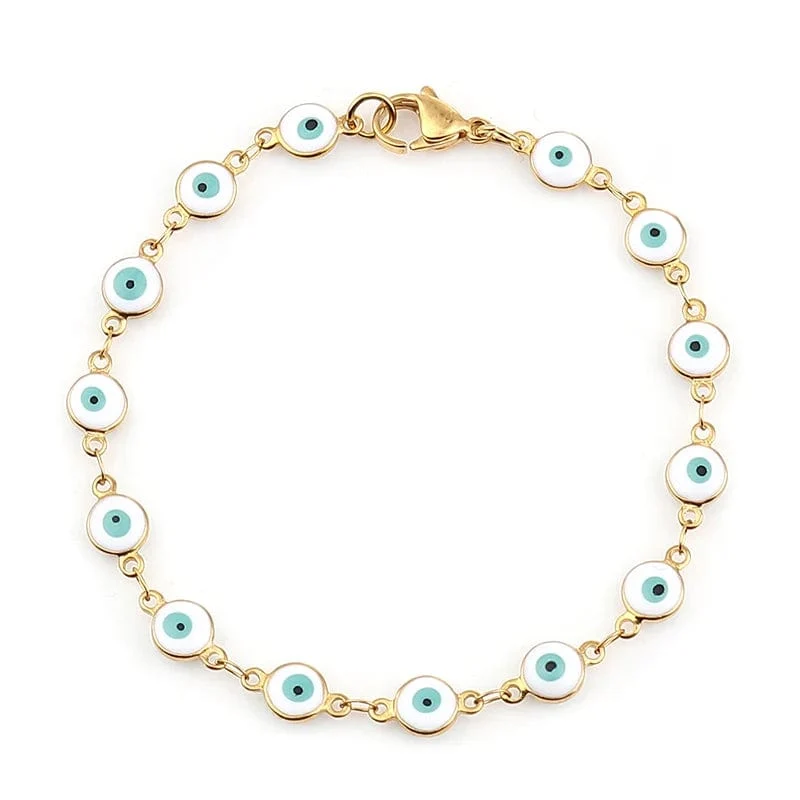 304 Edelstahl Armbänder Gold Farbe Link Kette Multicolor Bösen blick Emaille Armbänder Für Frauen Mann Geschenk 19.2 cm, 1 stück