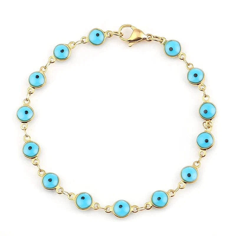 304 Edelstahl Armbänder Gold Farbe Link Kette Multicolor Bösen blick Emaille Armbänder Für Frauen Mann Geschenk 19.2 cm, 1 stück