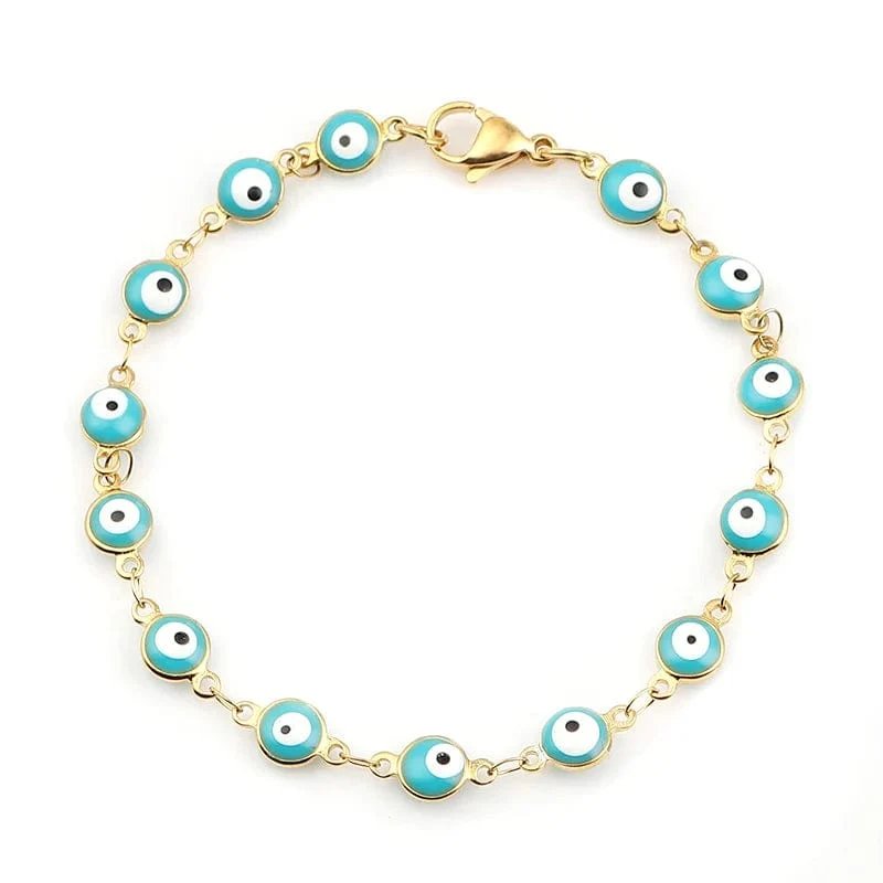 304 Edelstahl Armbänder Gold Farbe Link Kette Multicolor Bösen blick Emaille Armbänder Für Frauen Mann Geschenk 19.2 cm, 1 stück
