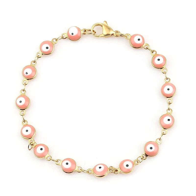 304 Edelstahl Armbänder Gold Farbe Link Kette Multicolor Bösen blick Emaille Armbänder Für Frauen Mann Geschenk 19.2 cm, 1 stück