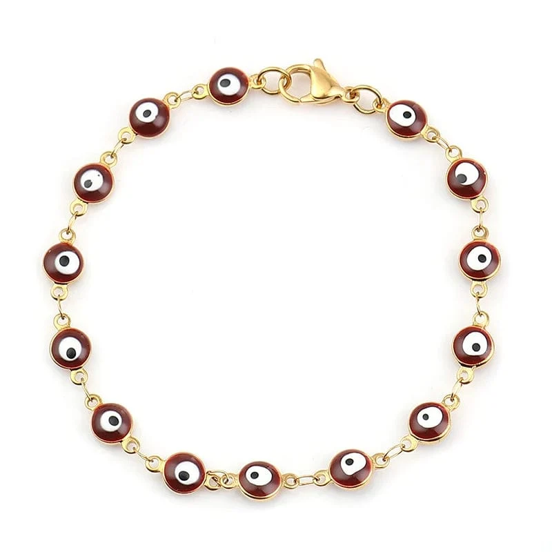 304 Edelstahl Armbänder Gold Farbe Link Kette Multicolor Bösen blick Emaille Armbänder Für Frauen Mann Geschenk 19.2 cm, 1 stück