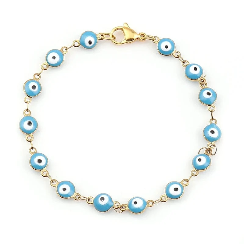 304 Edelstahl Armbänder Gold Farbe Link Kette Multicolor Bösen blick Emaille Armbänder Für Frauen Mann Geschenk 19.2 cm, 1 stück