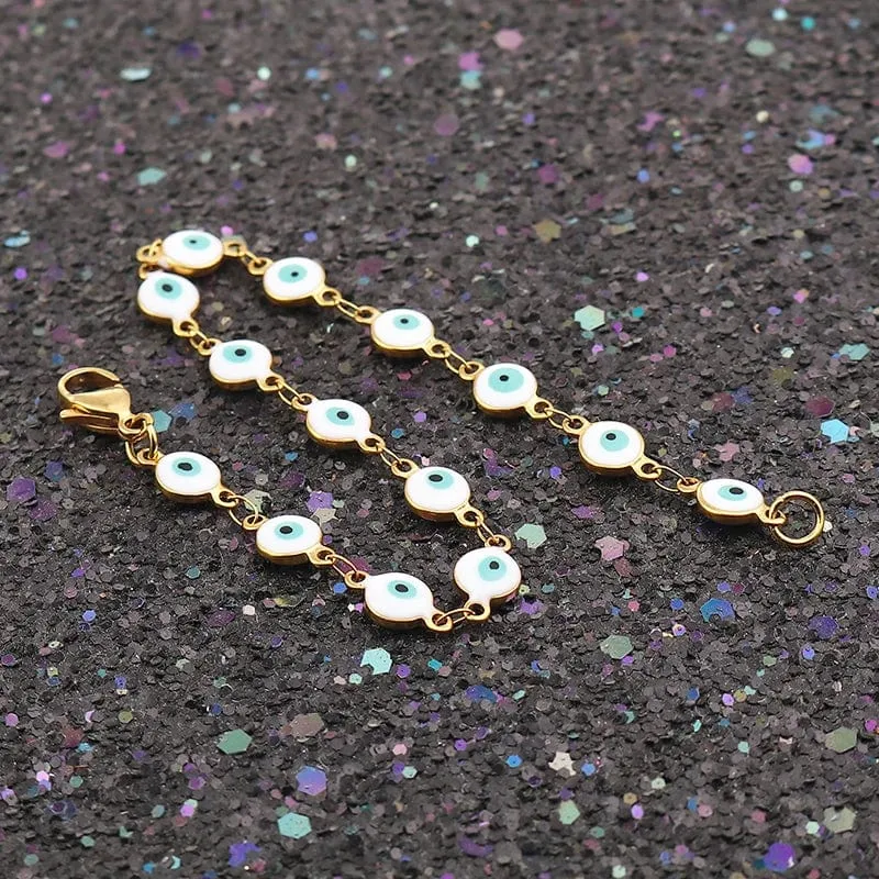 304 Edelstahl Armbänder Gold Farbe Link Kette Multicolor Bösen blick Emaille Armbänder Für Frauen Mann Geschenk 19.2 cm, 1 stück