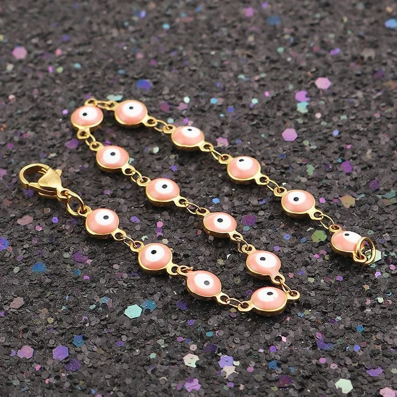 304 Edelstahl Armbänder Gold Farbe Link Kette Multicolor Bösen blick Emaille Armbänder Für Frauen Mann Geschenk 19.2 cm, 1 stück