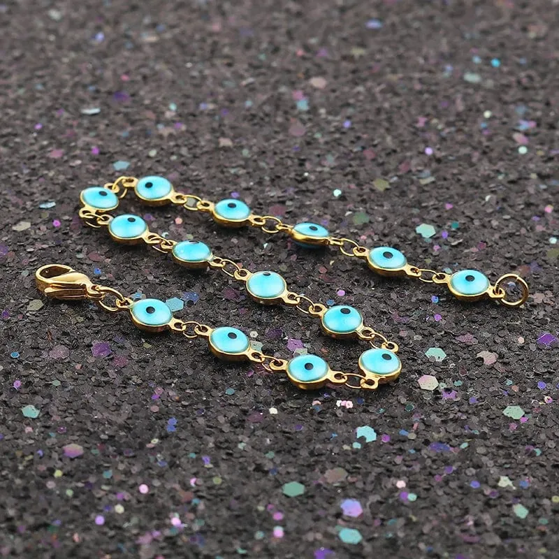 304 Edelstahl Armbänder Gold Farbe Link Kette Multicolor Bösen blick Emaille Armbänder Für Frauen Mann Geschenk 19.2 cm, 1 stück
