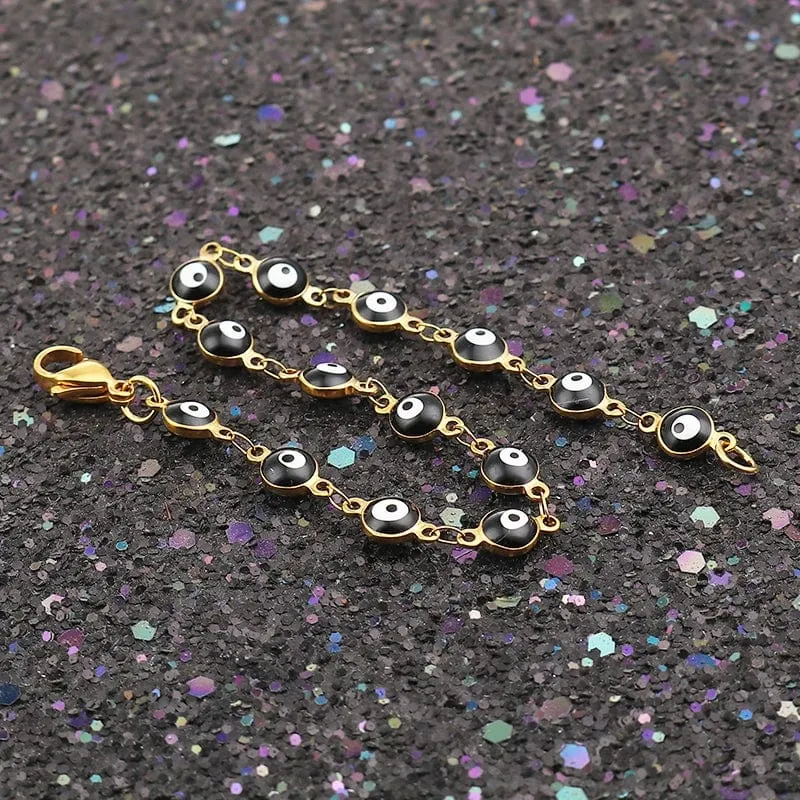 304 Edelstahl Armbänder Gold Farbe Link Kette Multicolor Bösen blick Emaille Armbänder Für Frauen Mann Geschenk 19.2 cm, 1 stück
