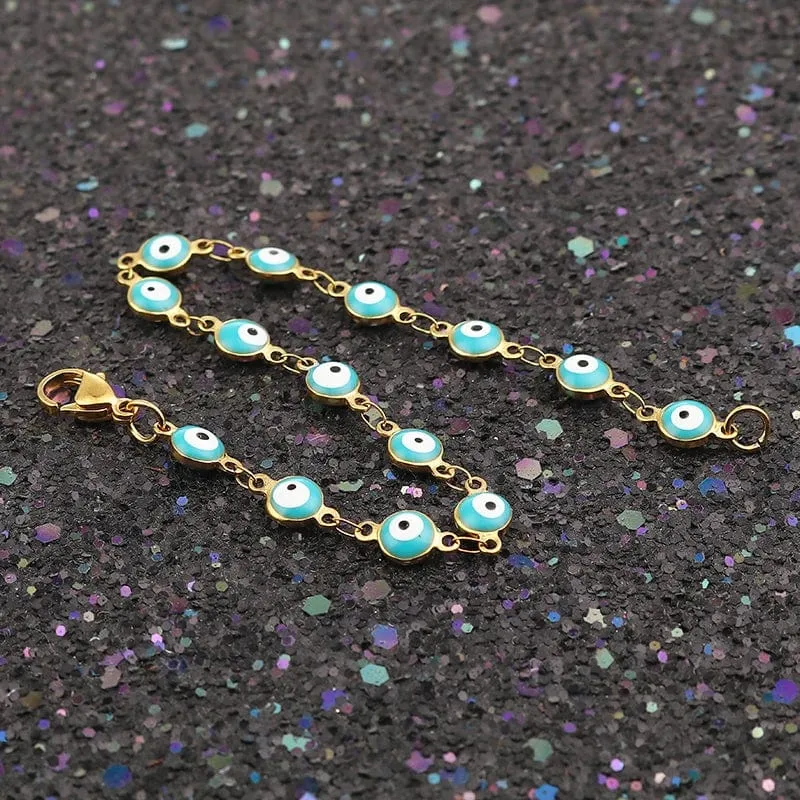 304 Edelstahl Armbänder Gold Farbe Link Kette Multicolor Bösen blick Emaille Armbänder Für Frauen Mann Geschenk 19.2 cm, 1 stück