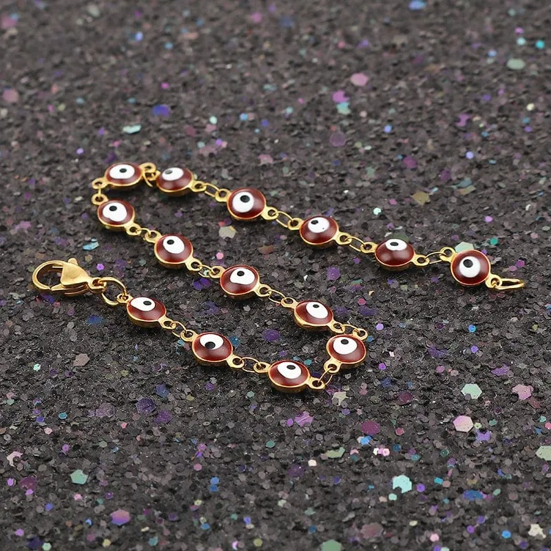 304 Edelstahl Armbänder Gold Farbe Link Kette Multicolor Bösen blick Emaille Armbänder Für Frauen Mann Geschenk 19.2 cm, 1 stück