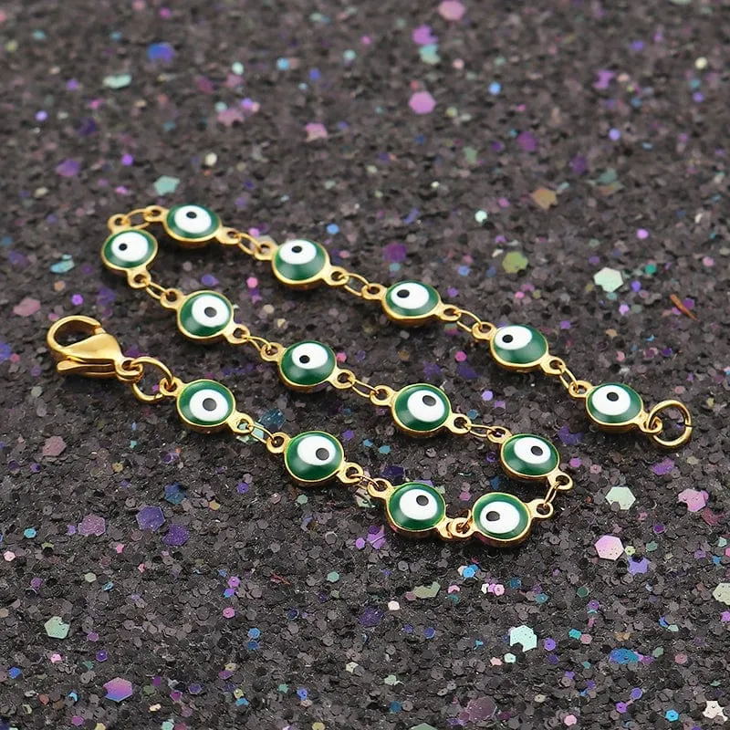 304 Edelstahl Armbänder Gold Farbe Link Kette Multicolor Bösen blick Emaille Armbänder Für Frauen Mann Geschenk 19.2 cm, 1 stück