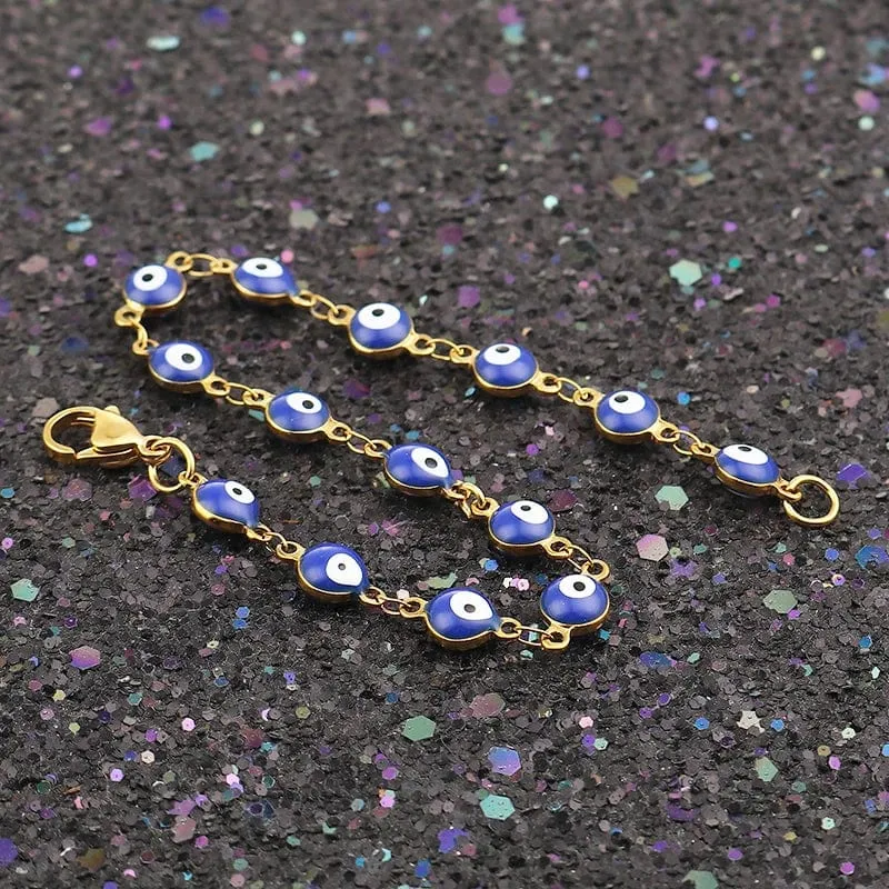 304 Edelstahl Armbänder Gold Farbe Link Kette Multicolor Bösen blick Emaille Armbänder Für Frauen Mann Geschenk 19.2 cm, 1 stück
