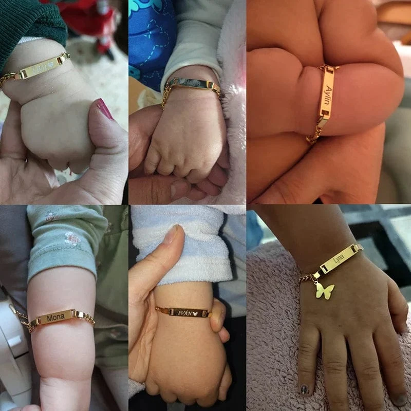 Bluelory Benutzerdefinierte Neugeborenen Name ID Bar Armband Für Kinder Edelstahl Gravierte Datum Symbol Baby Armband Mit Herz Geburtstag Geschenk