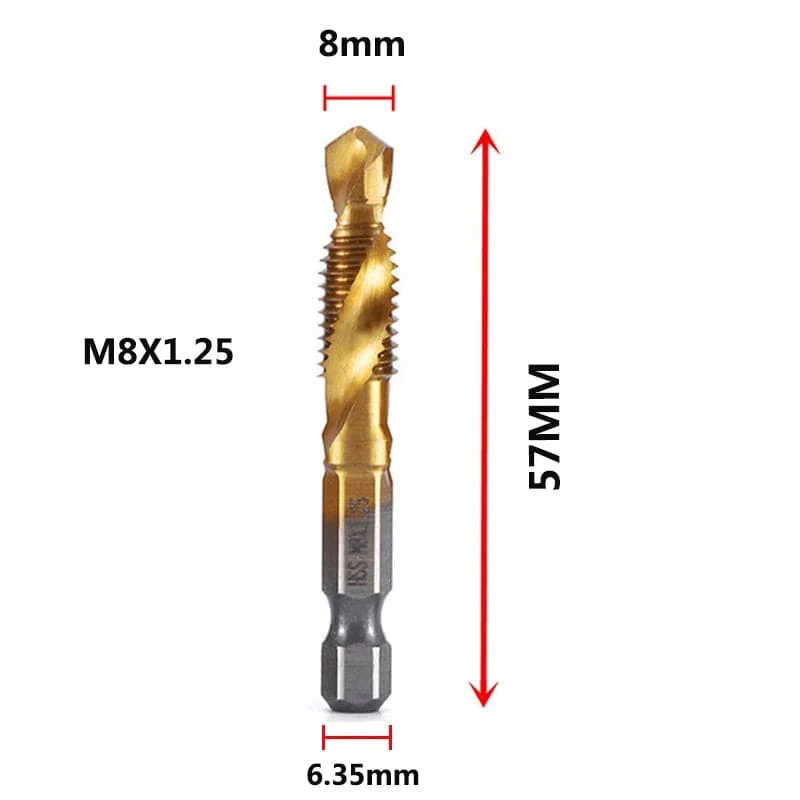 Sechskantschaft, titanbeschichtet, HSS-Gewindebohrer, metrisch, Gewindebohrer, Schraubenmaschine, Verbundgewindebohrer, M3, M4, M5, M6, M8, M10, Handwerkzeuge