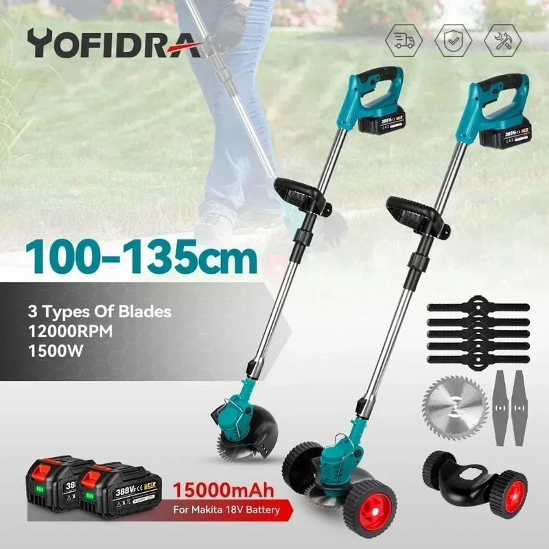 Handgehaltener elektrischer, faltbarer Rasenmäher für Makita 18-V-Akku, einstellbarer elektrischer Trimmer mit Zubehör, Garten-Schnittwerkzeug