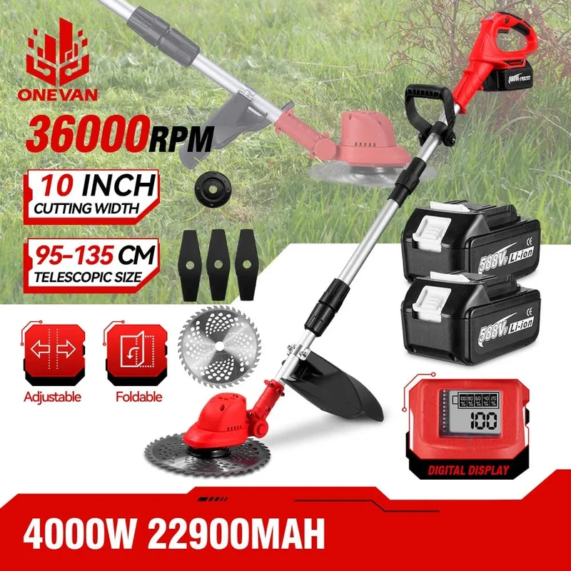 10 Zoll 4000W bürstenloser elektrischer Rasenmäher 36000RPM kabelloser Rasentrimmer Längenverstellbare Gartengeräte für Makita 18V Batterie