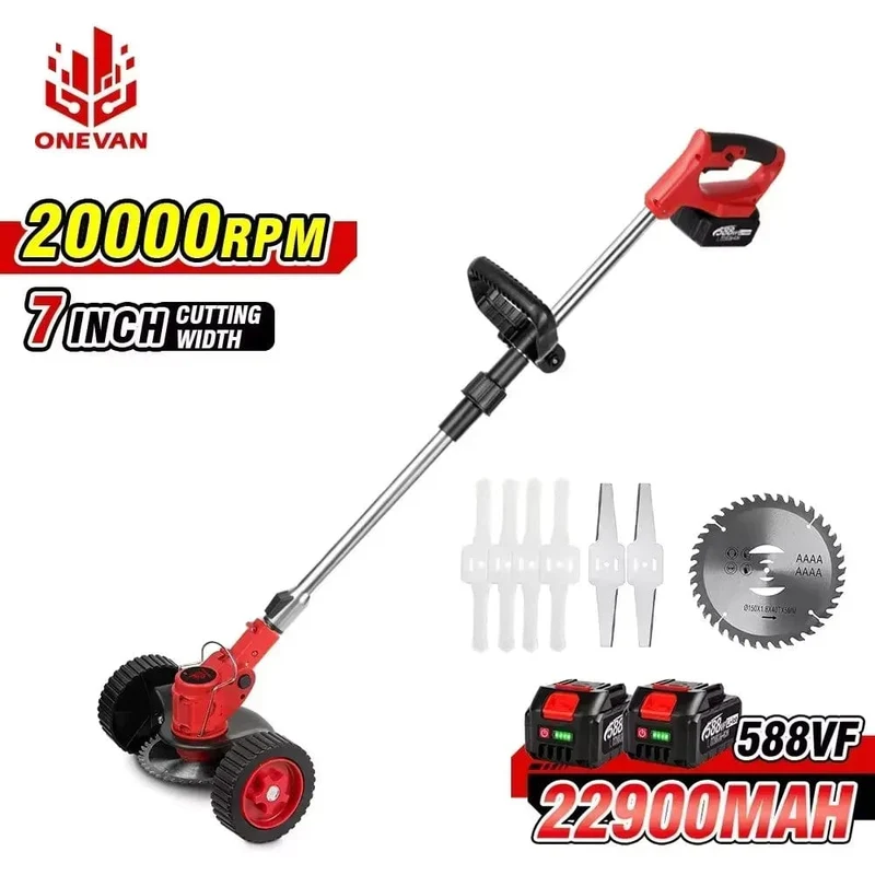 ONEVAN 2500W 20000RPM Elektrischer Rasenmäher Akku-Rasentrimmer Faltbarer verstellbarer Garten-Elektrowerkzeug für Makita18V-Batterie